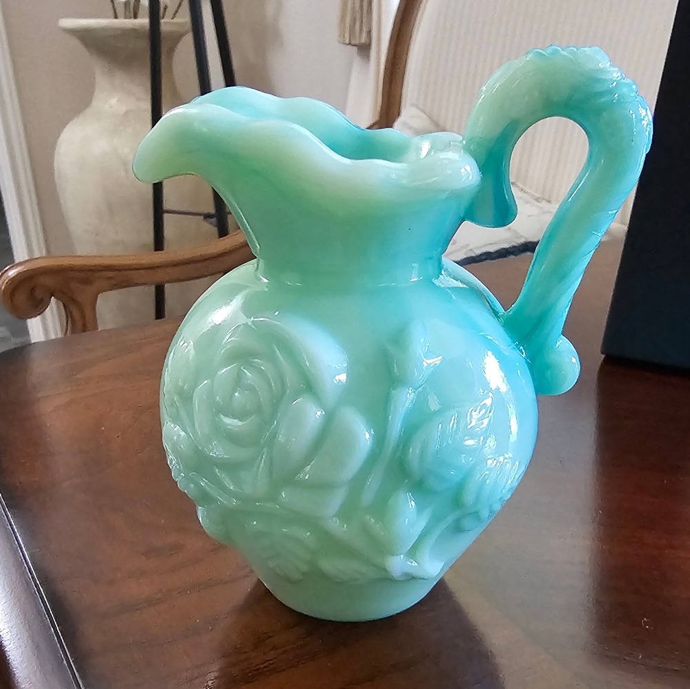 Avon Vintage 1970s Aqua Swirl Floral Rose Decanter Pitcher 4.5 Inch Tall EUC - Picture 16 of 16